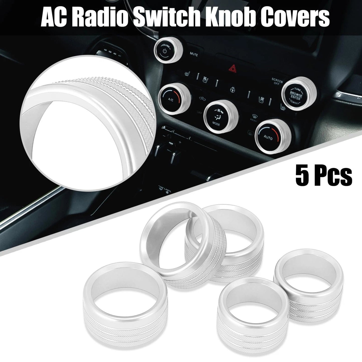 5 x AC Radio Switch Knob Cover for Dodge Ram 1500 (2018 - 2020)