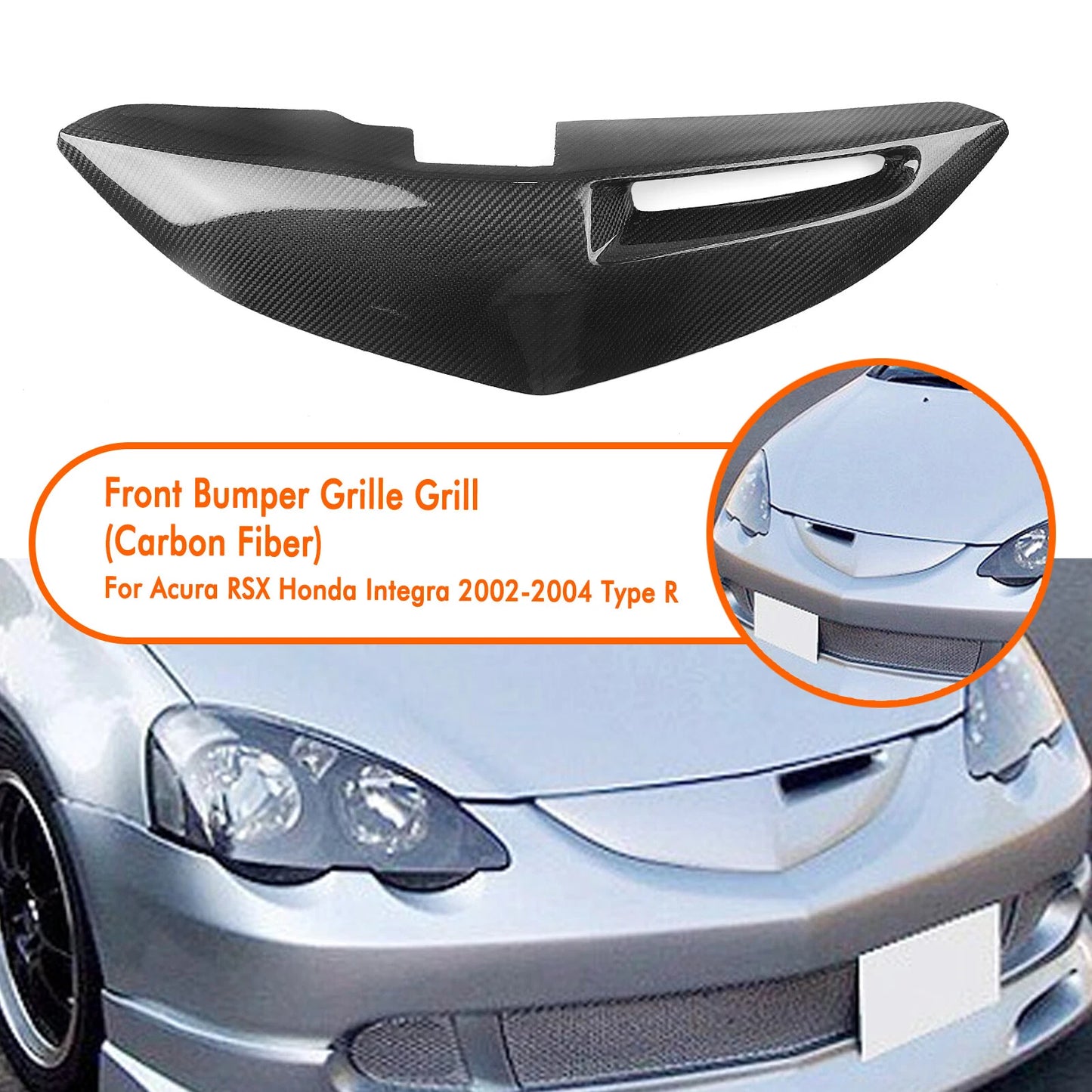 Front Bumper Upper Grille for Acura RSX Honda Integra 2002-2004 Carbon Fiber