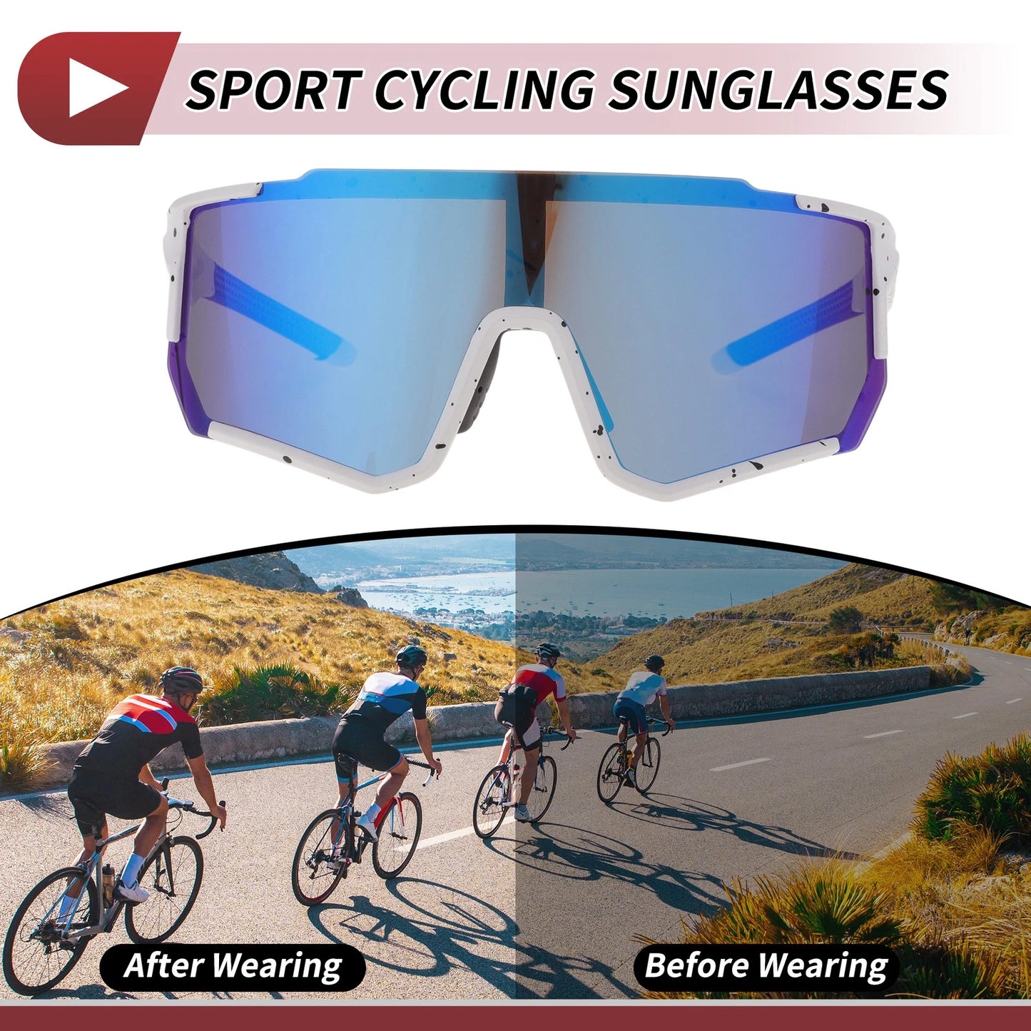 Motorcycle Riding Goggles Blue Lens White Black Frame UV400