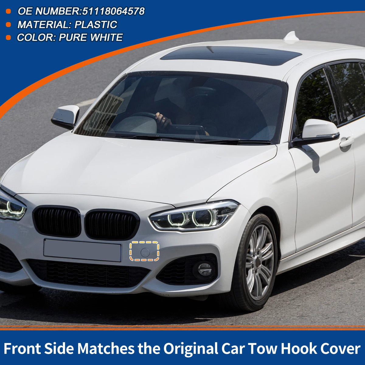 Front Car Bumper Tow Hook Cover for BMW 1 Series F20 Pure White