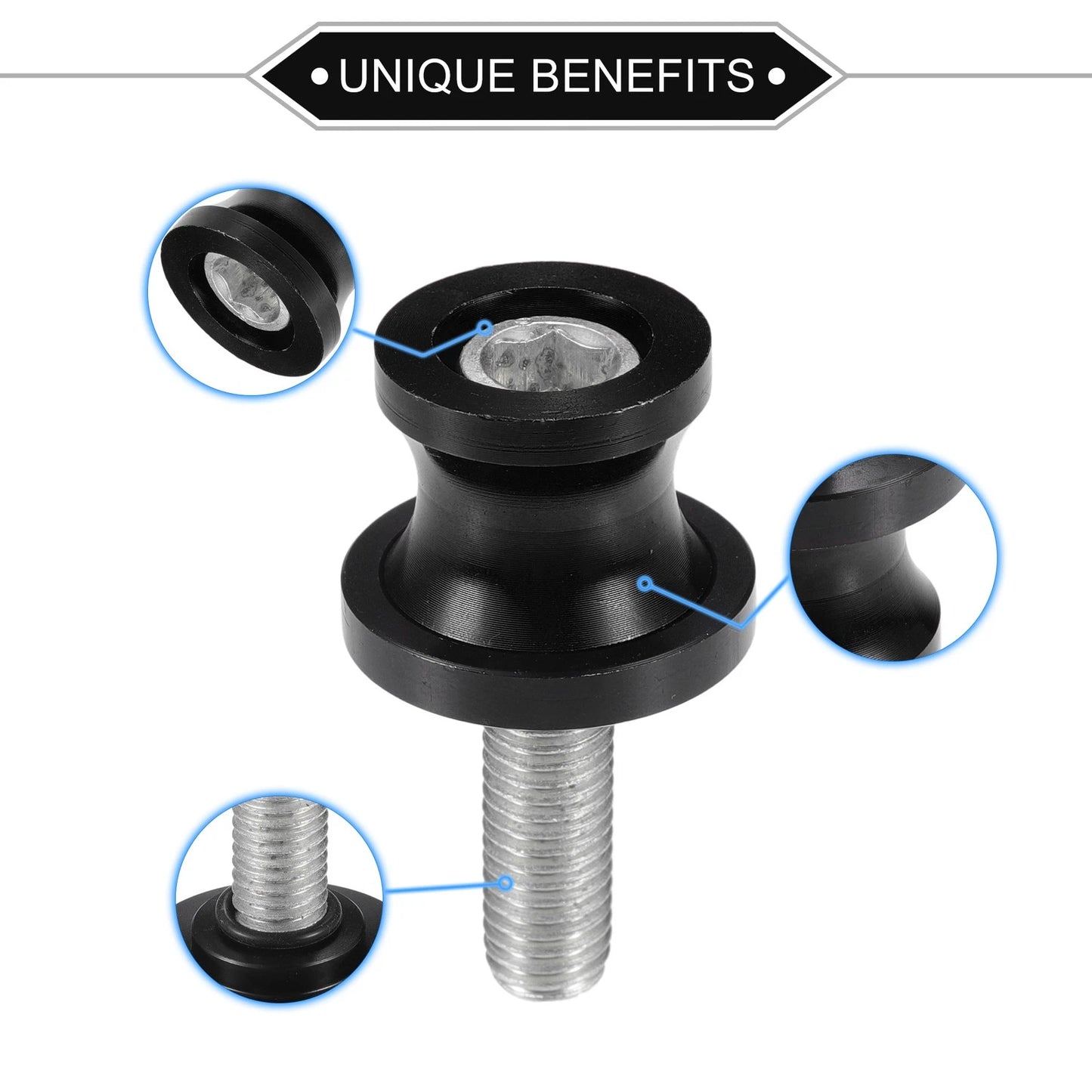 2 x Motorbike Swingarm Spools 10mm CNC Swing Arm Sliders Stand Black for Make Model