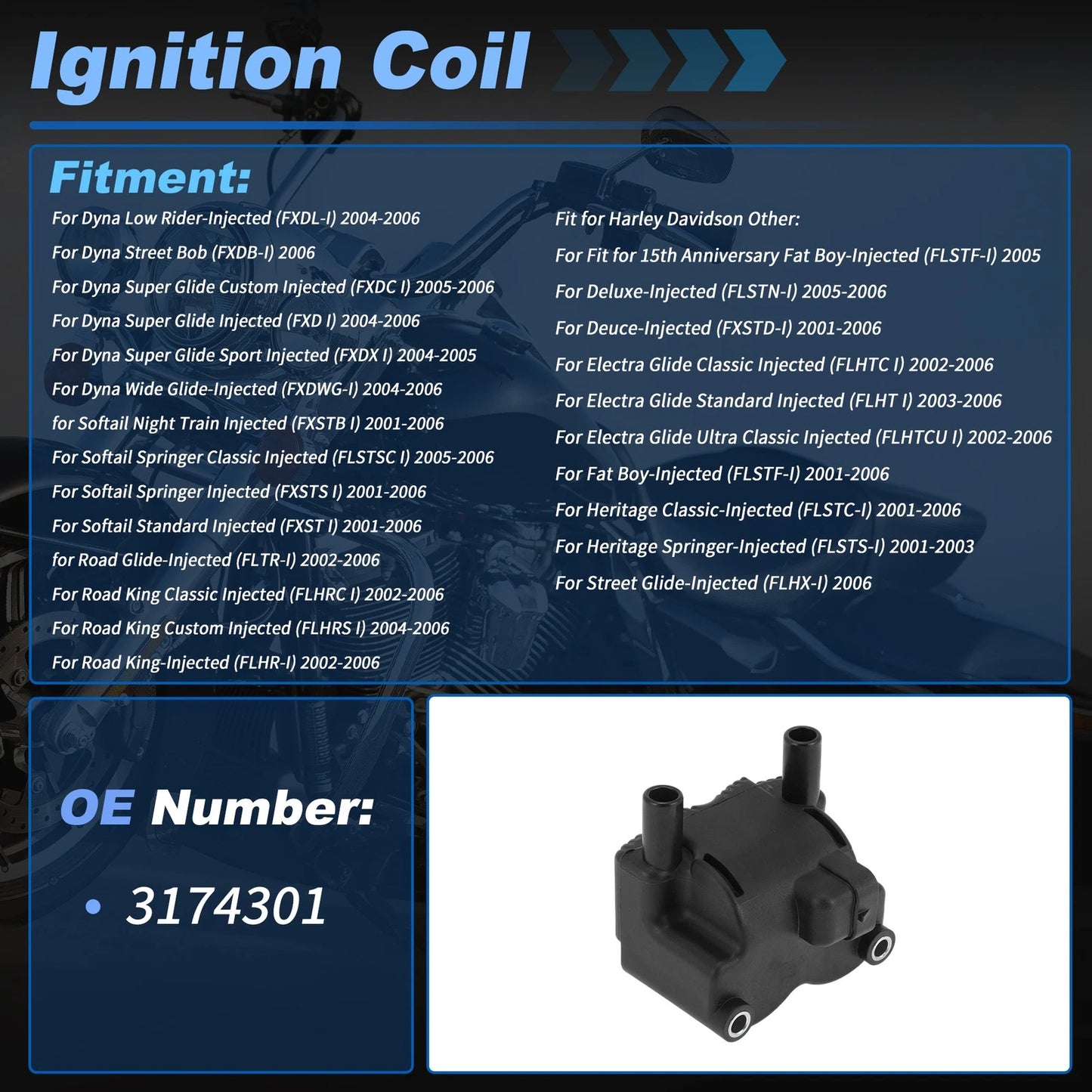 Ignition Coil for Harley Dyna Softail Electra Glide Touring Road (01–06)