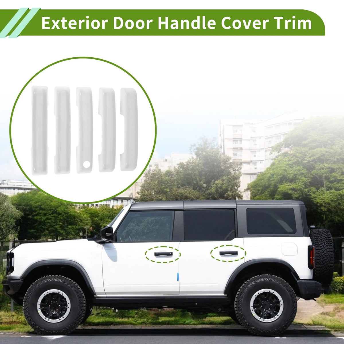 Exterior Door Handle Cover Trim for Ford Bronco (2021-2025) White ABS 1 Set