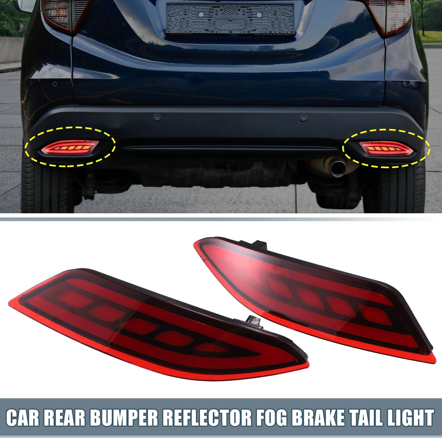 Rear Bumper Reflector LED Brake Turn Signal Lights for Honda HR-V (2016-2021)