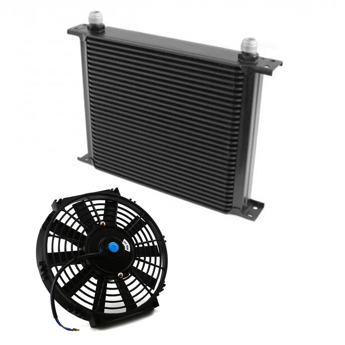40 Row Transmission Oil Cooler w/ 10AN Fittings & 10" Electric Fan for Car