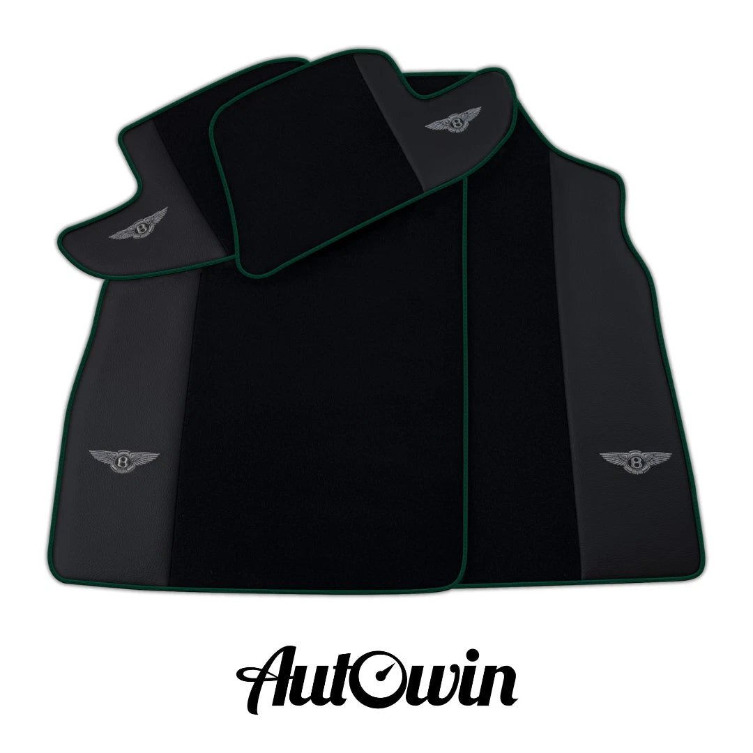 AutoWin Black Floor Mats for Bentley Continental GT (2003-2011) - Dark Green Trim
