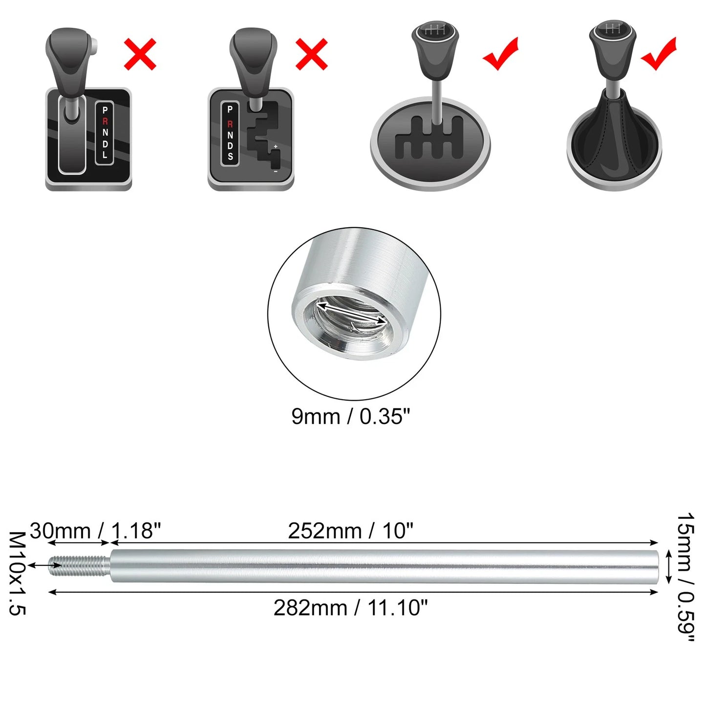 10" Aluminum Alloy Shift Knob Gear Shifter for Honda Acura (2000-2023)