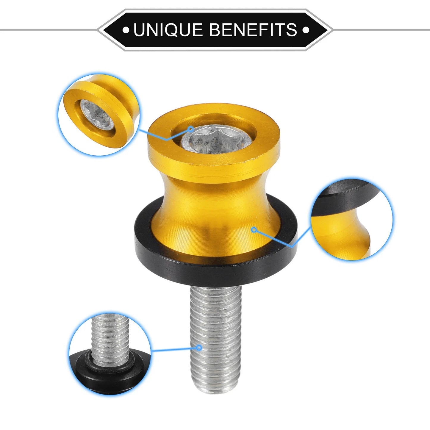 1 Pair Swingarm Spools 10mm M10x1.5 for Motorcycle Aluminum Alloy Gold Tone