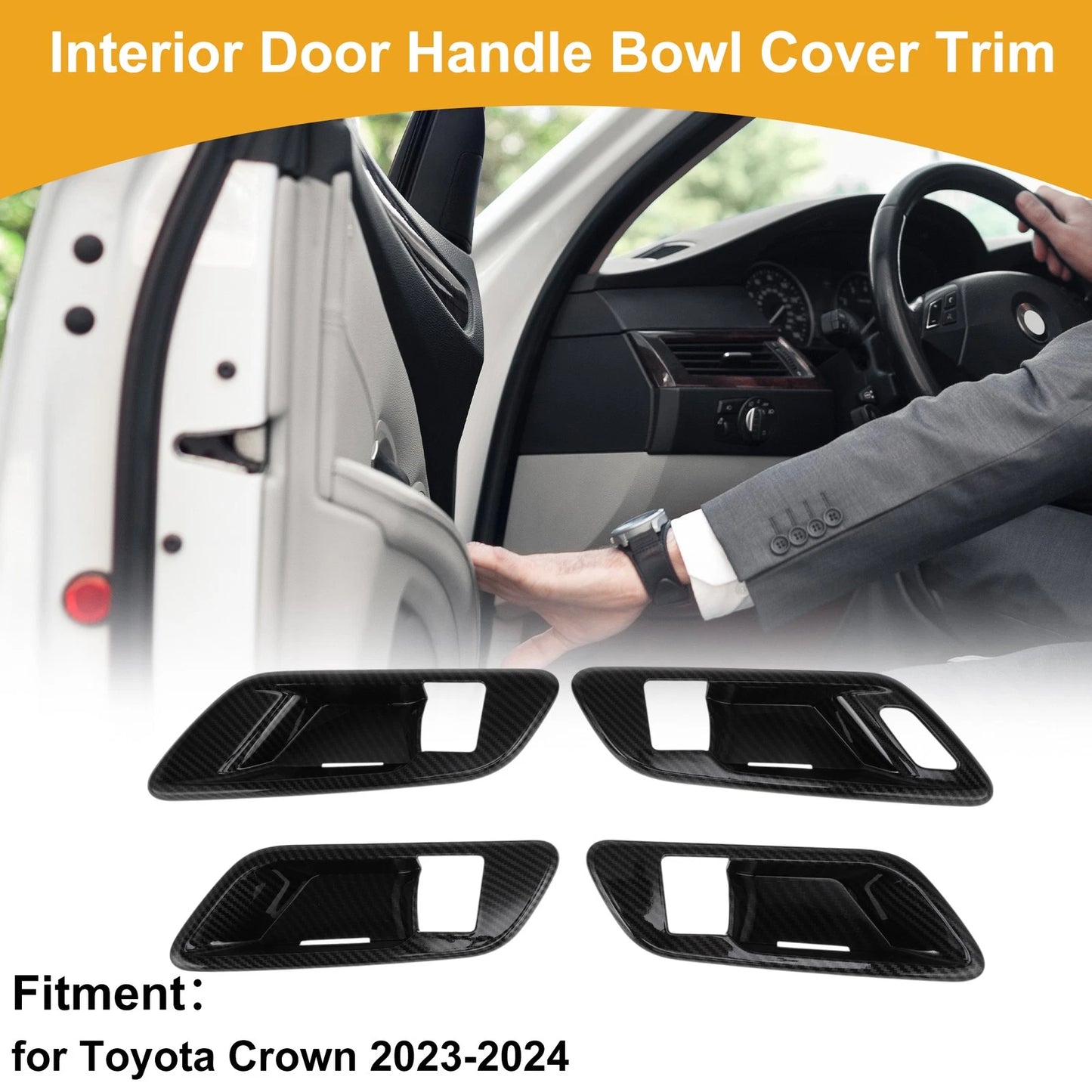 Carbon Fiber Black Interior Door Handle Bowl Cover Trim for Toyota Crown (23-24)