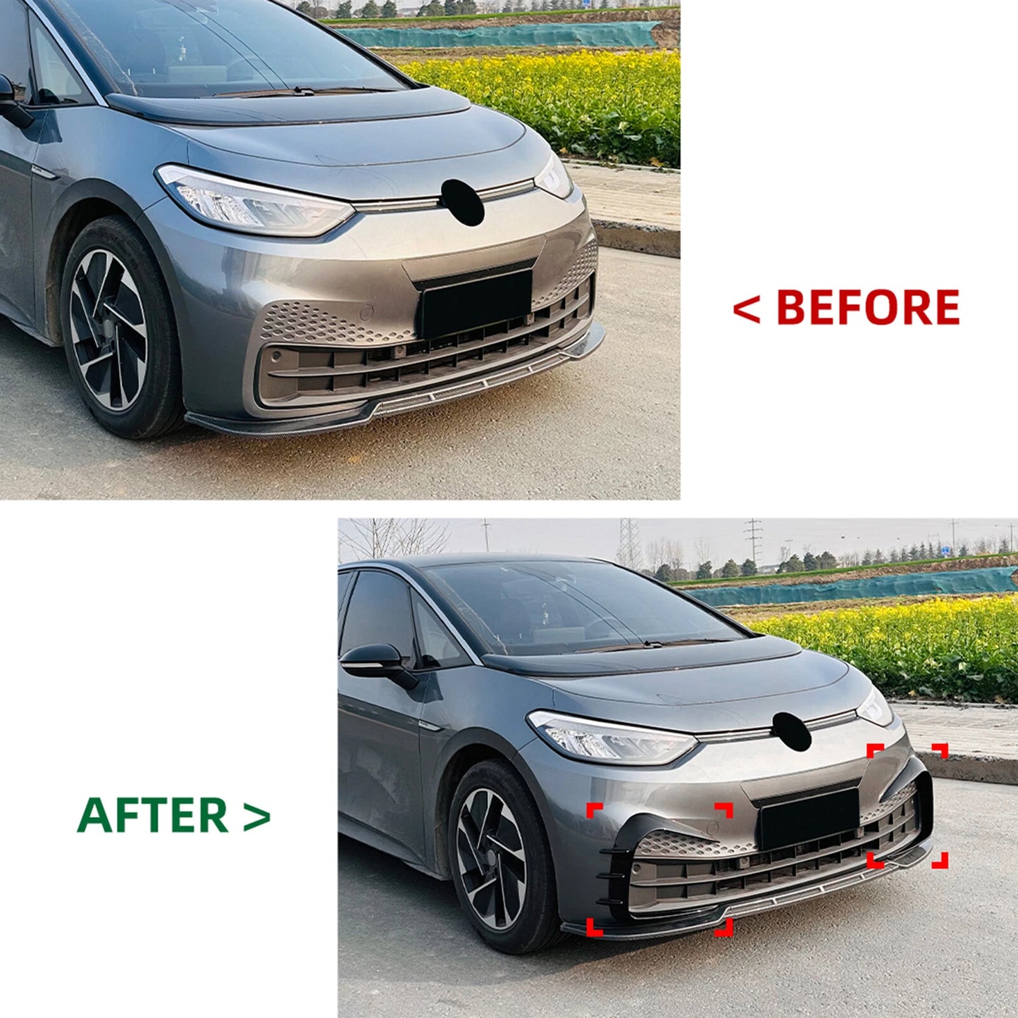 2 x Gloss Black Front Bumper Side Air Vent Trims for Volkswagen ID.3 (2019-2022)
