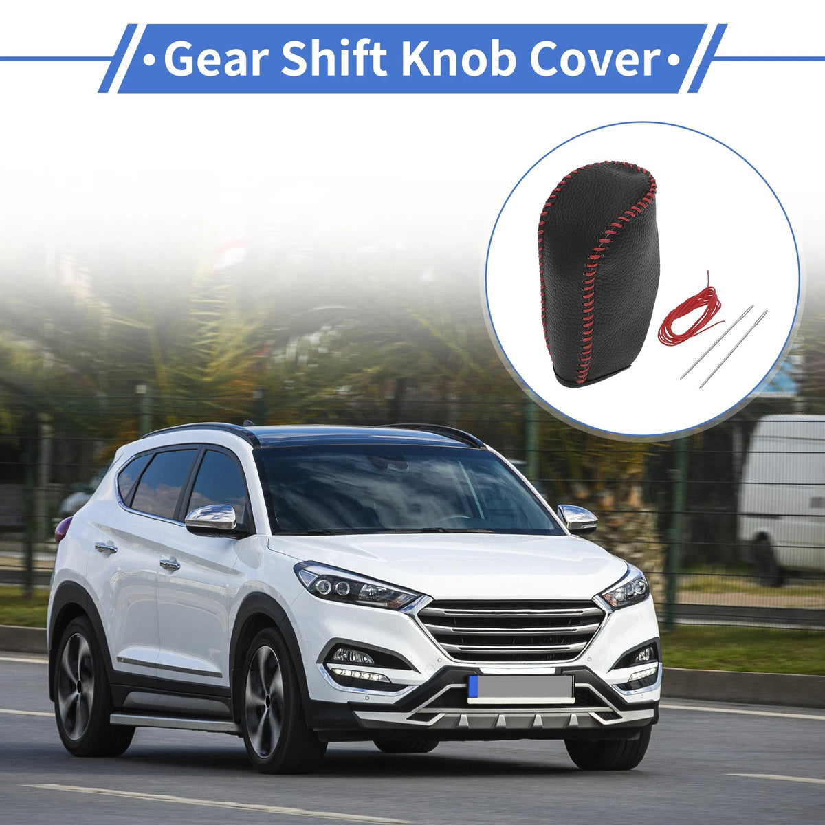 Car Gear Shift Knob Cover for Hyundai Tucson 2010-2013 - Pebbled Black Red