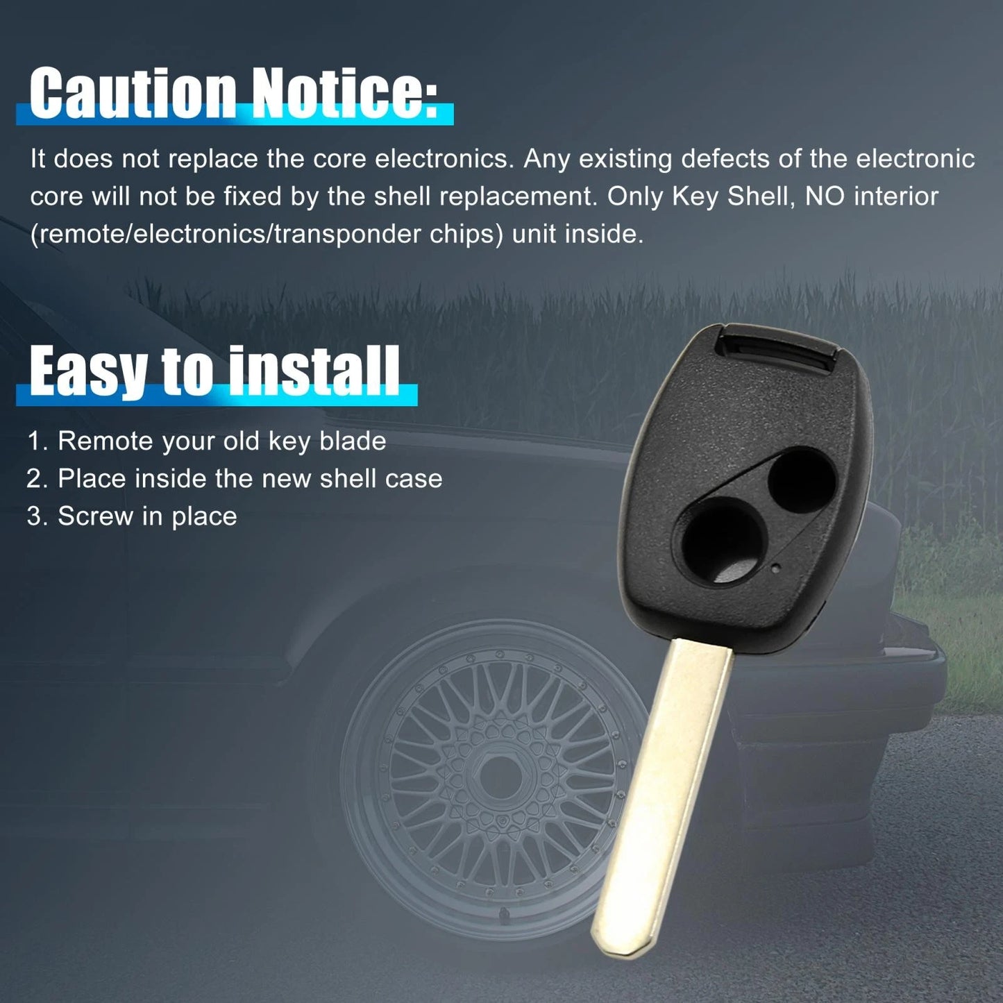 Uncut Key Remote Shell Replacement for Honda Civic, Accord (2001-2005)