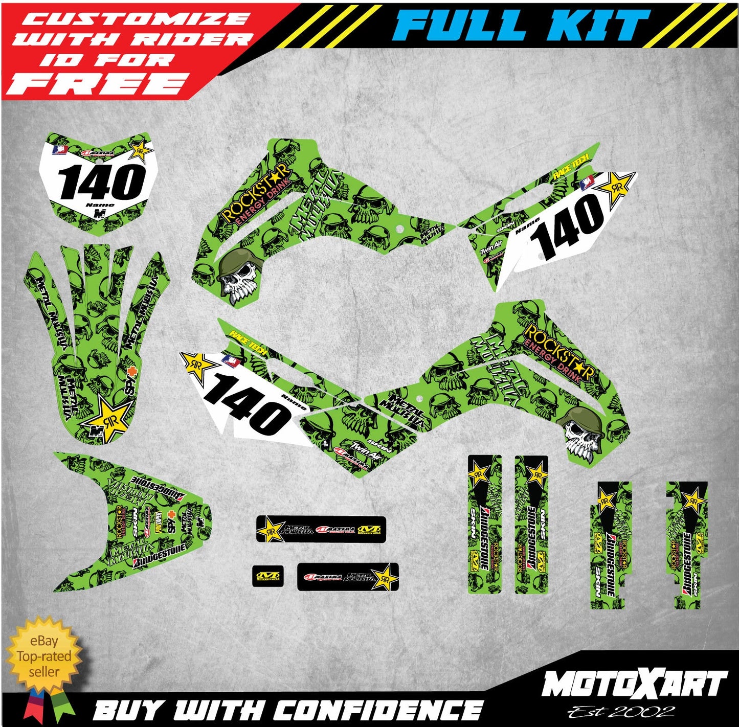 Custom Graphics Full Kit for Kawasaki KLX 140 (2019-2026)