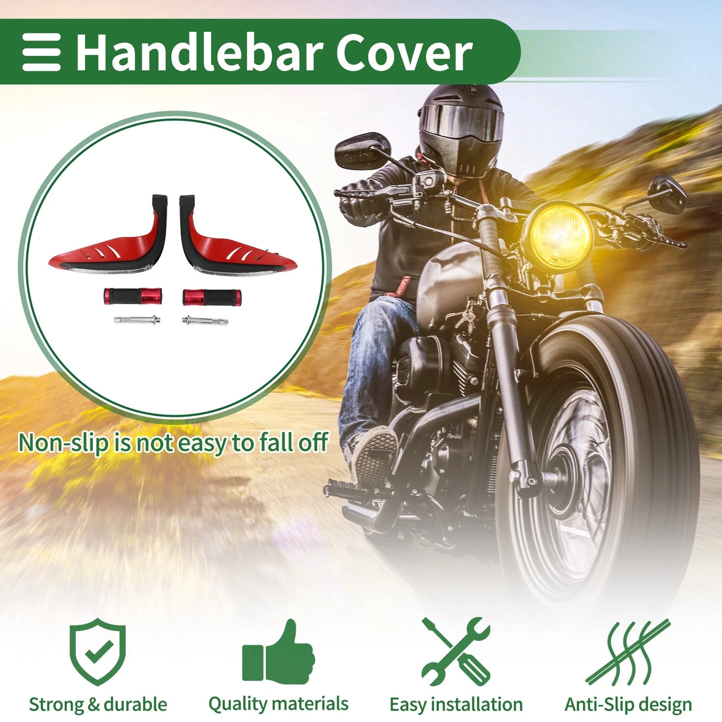 7/8 22mm Motorcycle Hand Grips Cover Kit Hand Grips Rubber Red