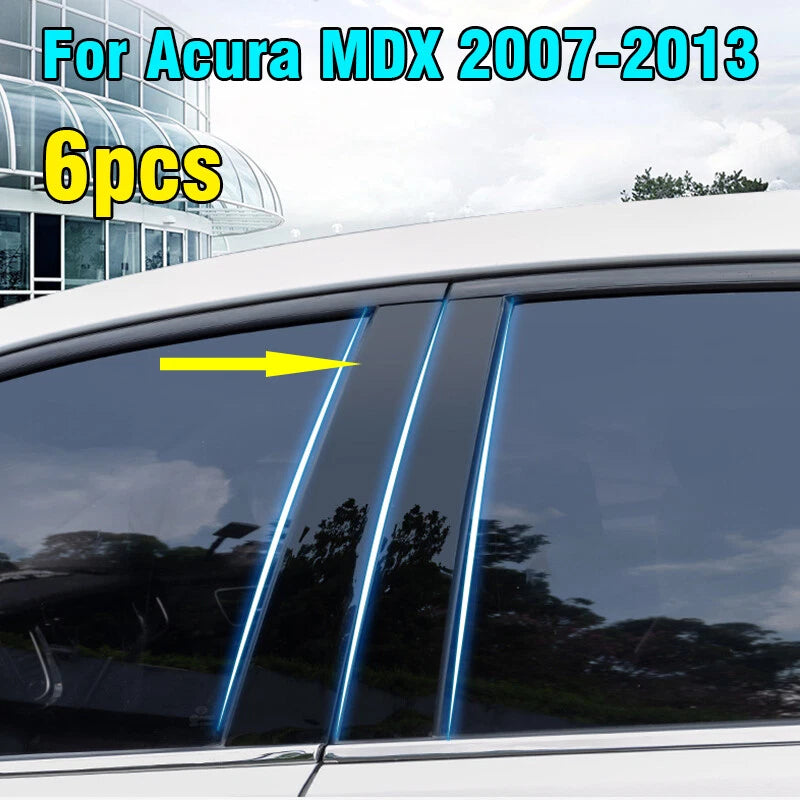 6PCS Glossy Black Window Pillar Posts Door Trim Cover for Acura MDX (2007–2013)