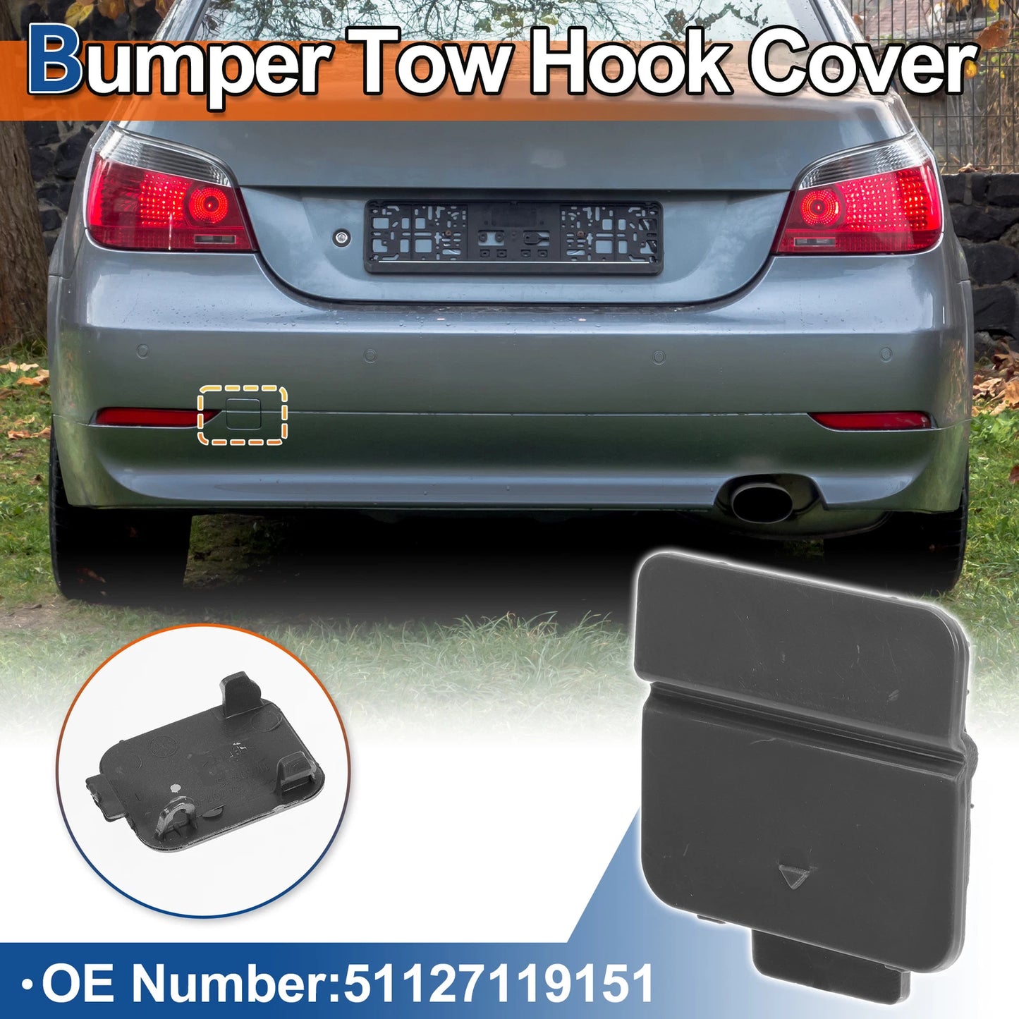Rear Tow Hook Cover for BMW 525i 530i 545i (2001-2007) Unpainted