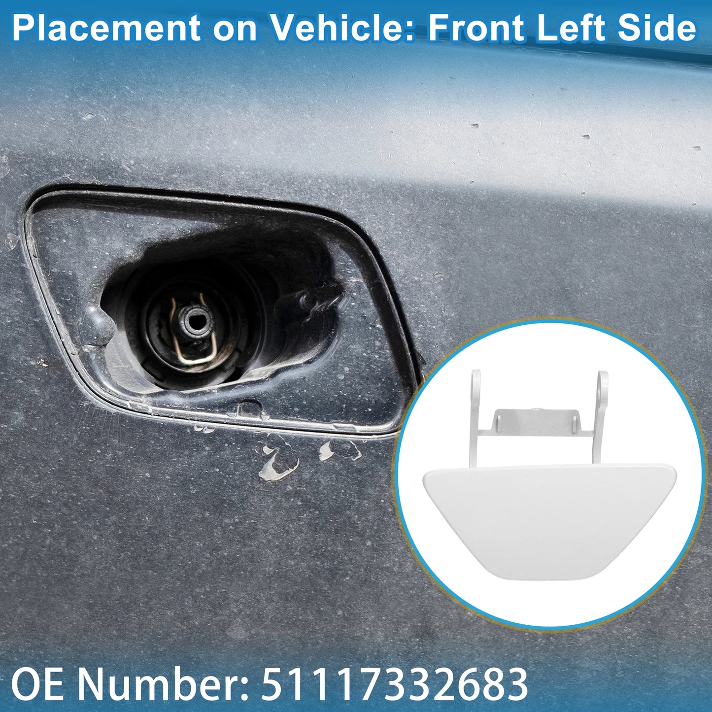 Front Left Washer Nozzle Cover for BMW 528i 2014-2016 (2 x White Caps)