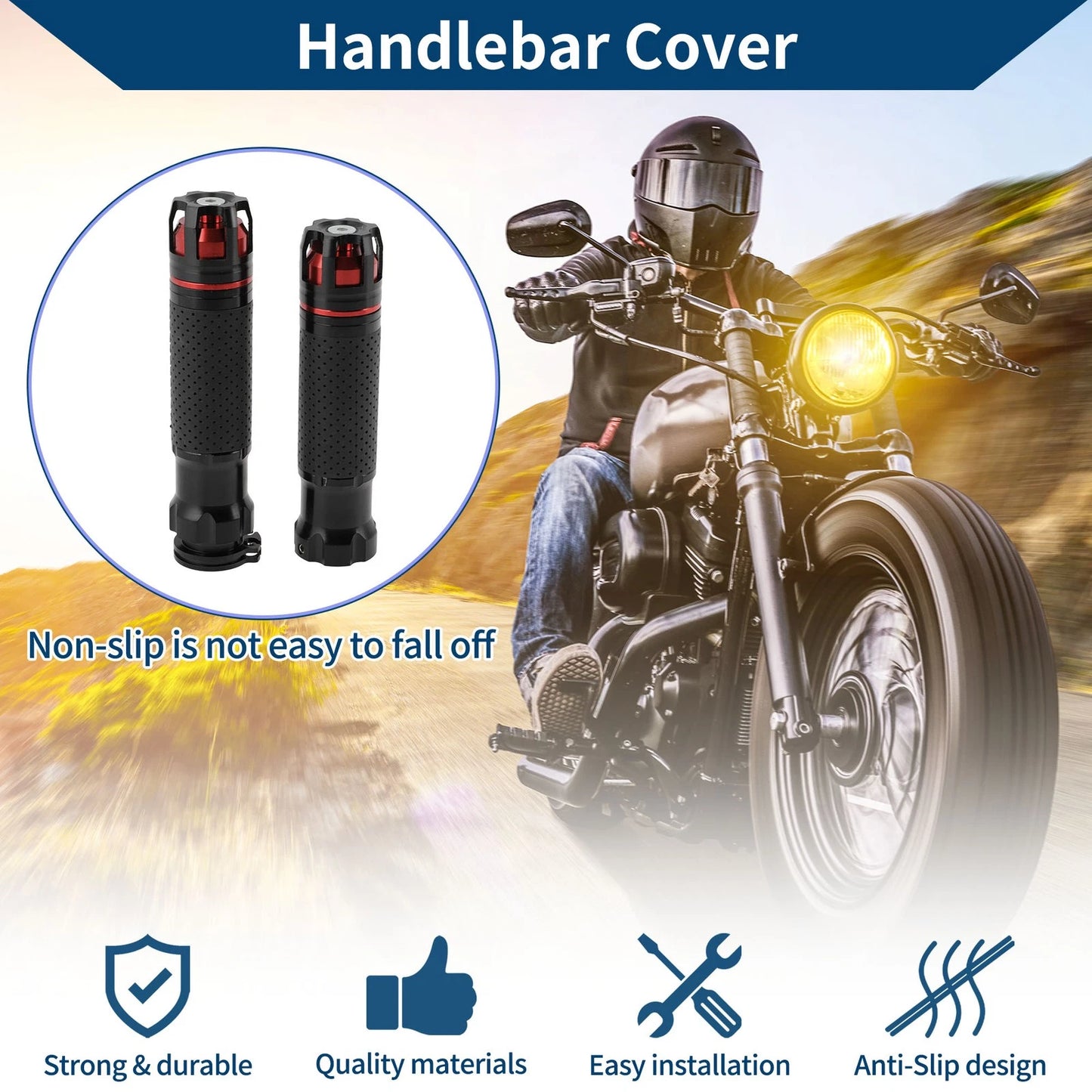 23 x 23 mm Motorcycle Hand Grips Cover Aluminum Alloy Handlebar Grips Black Red