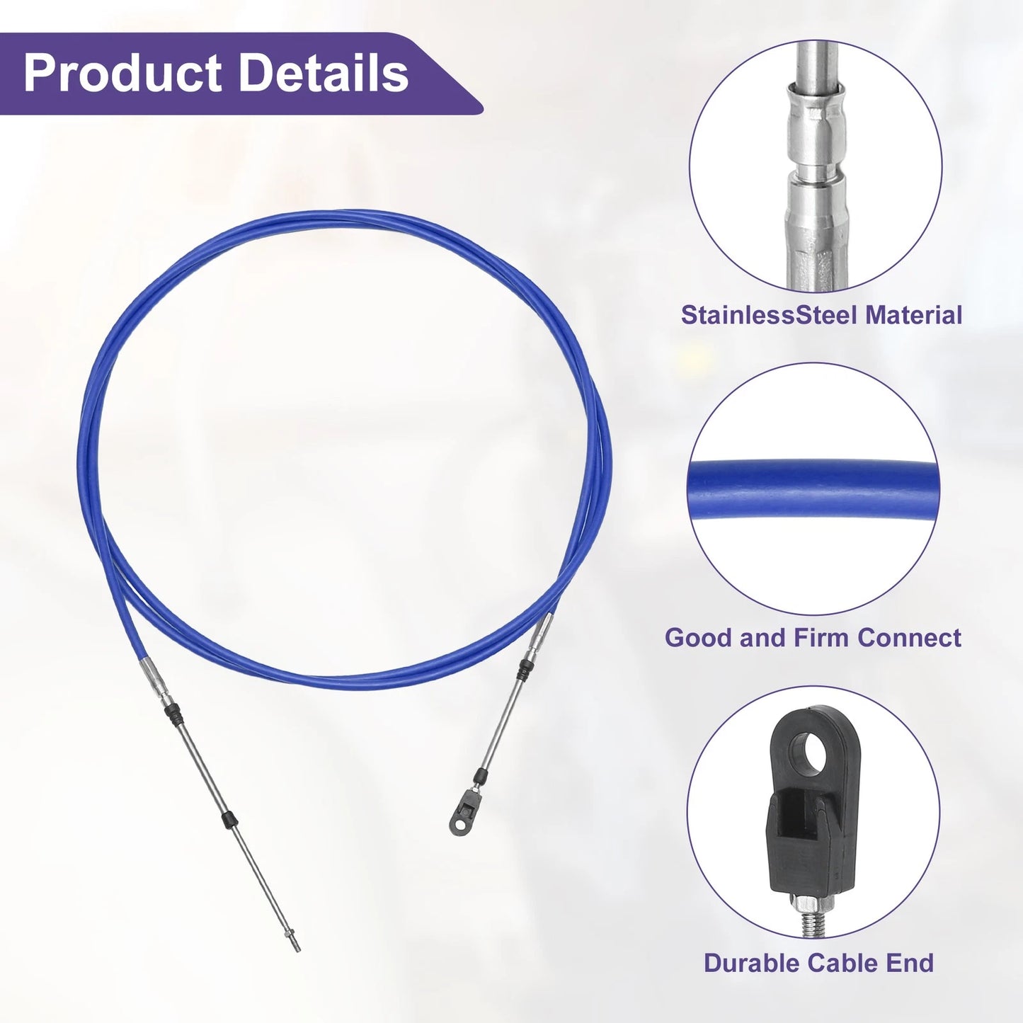 400cm Marine Throttle Control Cable Blue with Fastening Head for Make Model