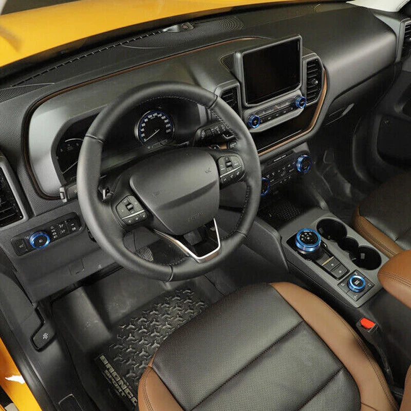 7PC Blue Center Console Audio Switch Knob Trim Ring for Bronco Sport (2021-)