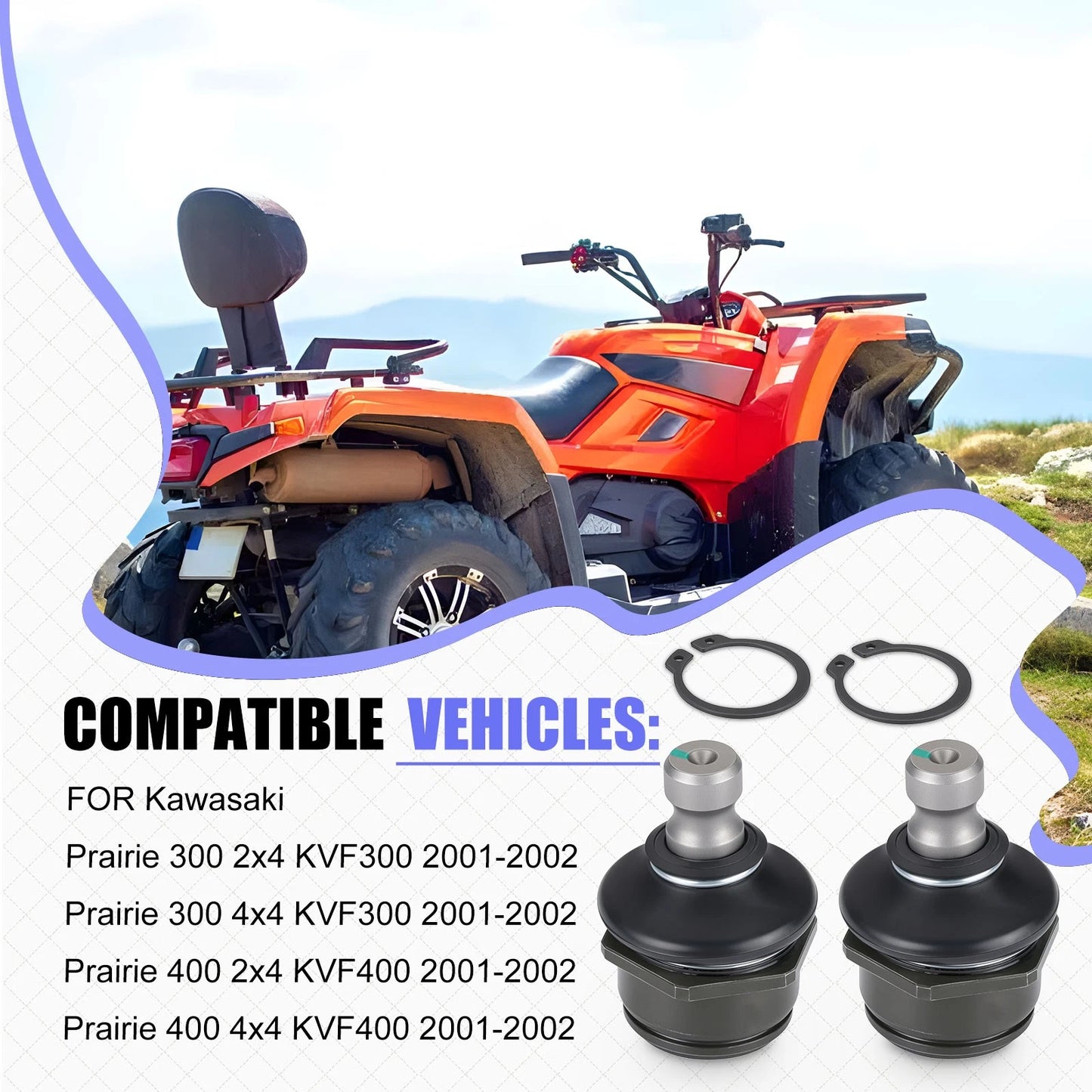 Lower Ball Joint 2pcs for Kawasaki Prairie 300/400 KVF 2001-2002