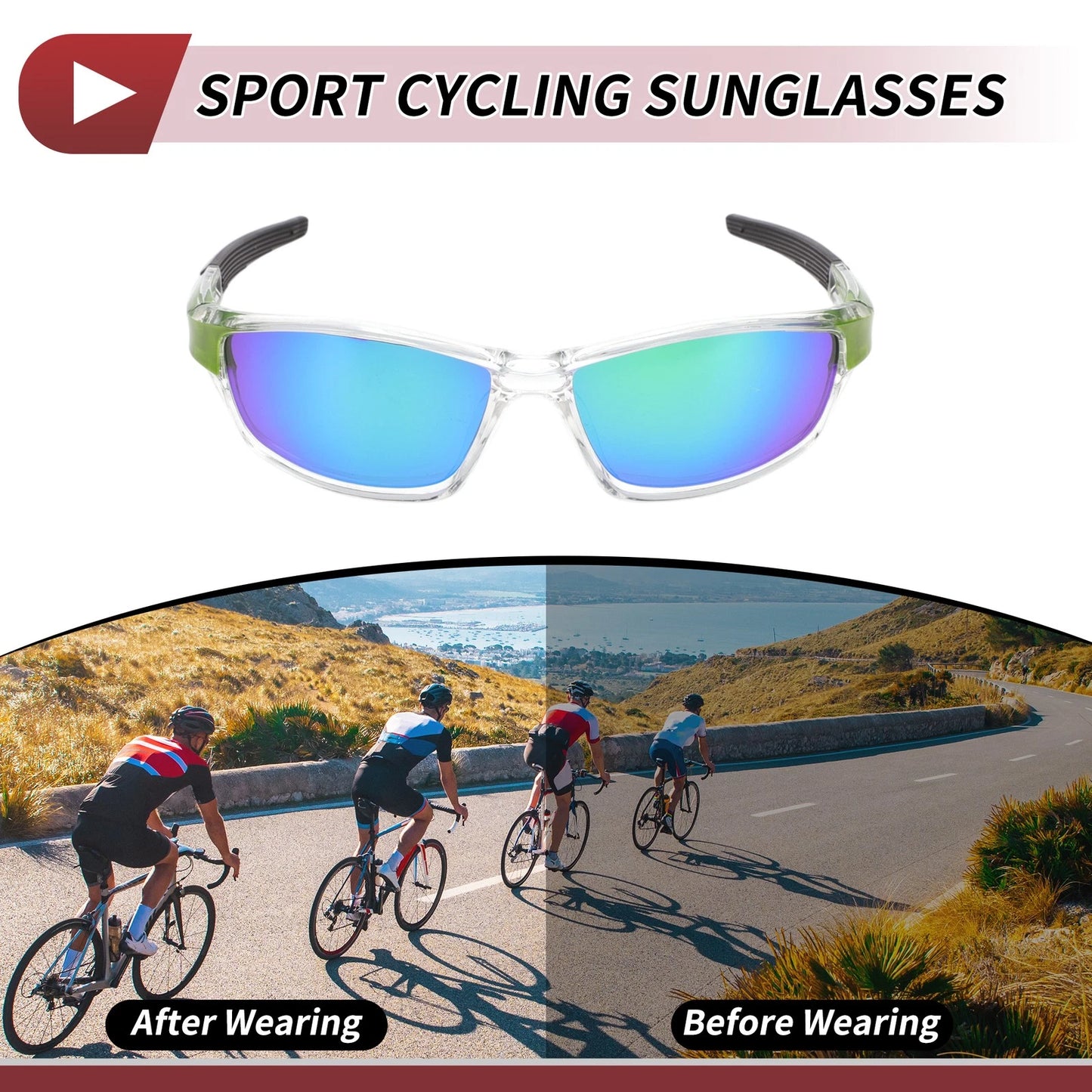 Motorcycle Riding Goggles Green Lens Transparent Frame Tri-acetel Cellulose