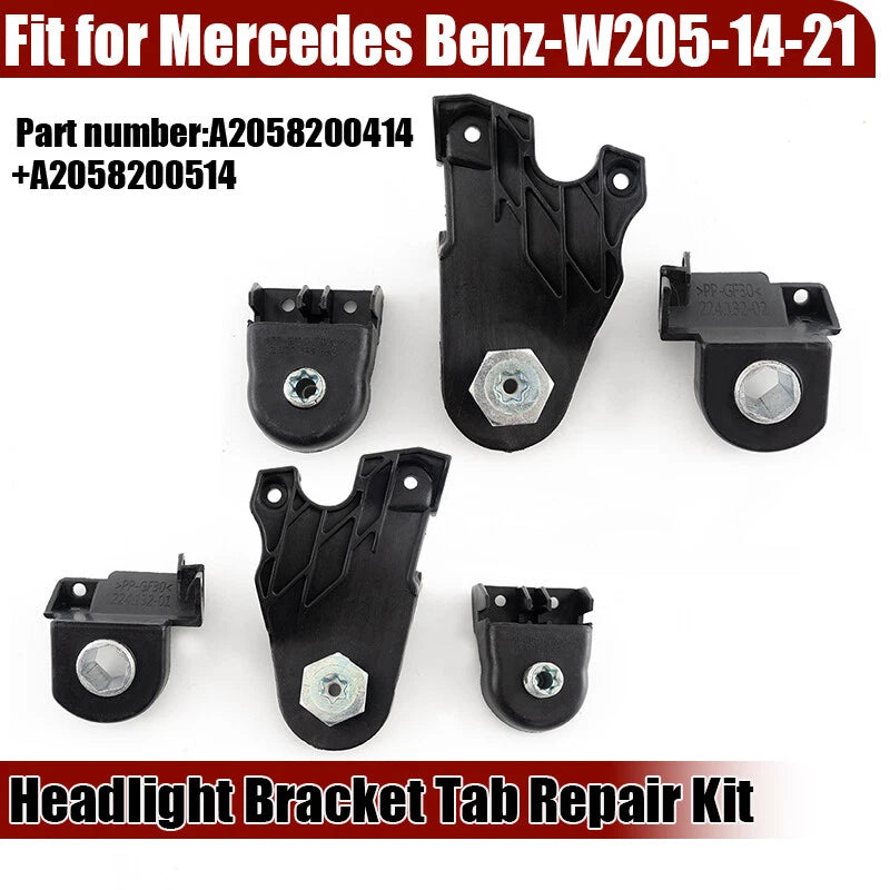 Headlight Bracket Repair Kit 6 x ABS for Mercedes Benz C-Class W205 (2019-2021)