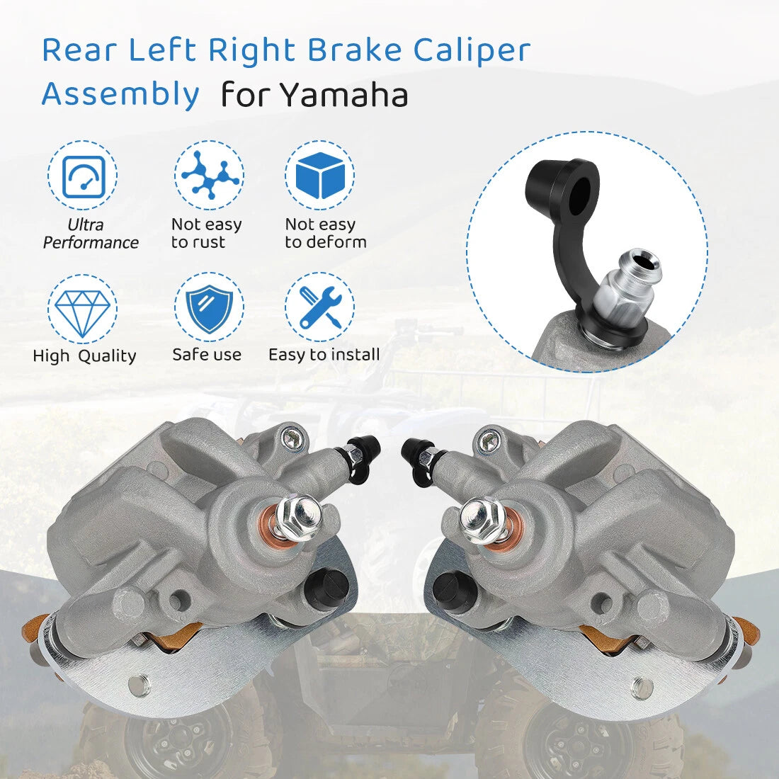Rear Left Right Brake Caliper & Pads for Yamaha Grizzly 700 (2007–2018)