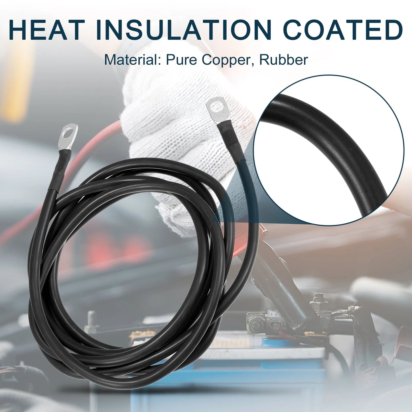 Cable 8AWG 7ft Marine Battery Inverter Copper Wire Black for Marine Boat