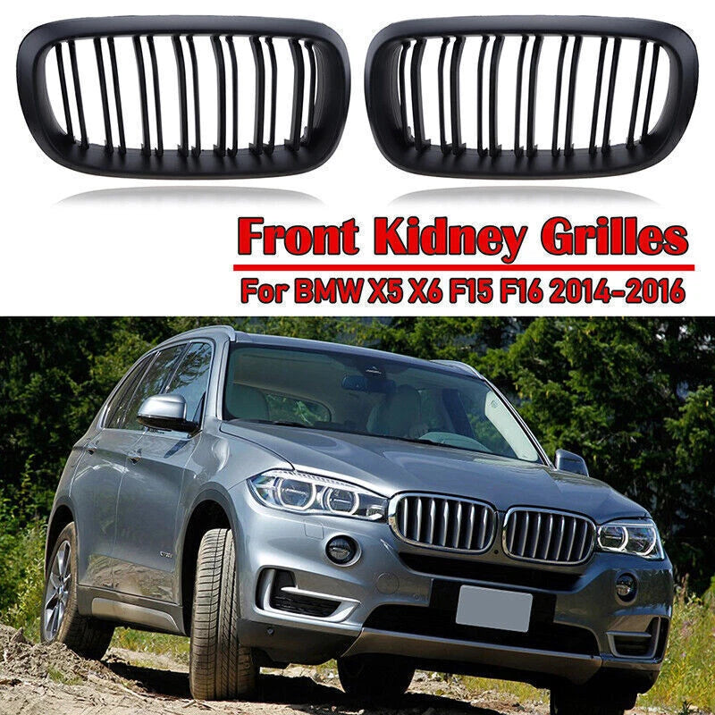 Front Kidney Grille for BMW X5 X6 F15 F16 2014-2018 2 x Matte Black Grills