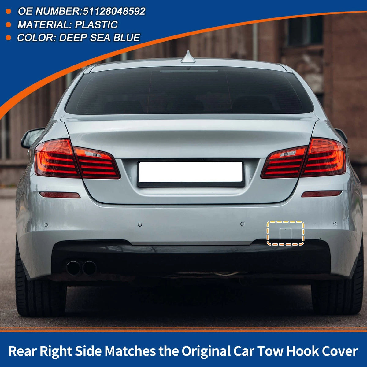 Rear Tow Hook Cover for BMW 5 Series F10 (2011-2017) - Deep Sea Blue