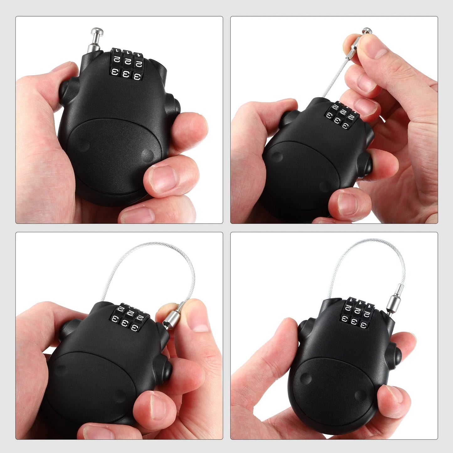 Portable 3 Digit Security Resettable Helmet Lock for Motorcycle Black