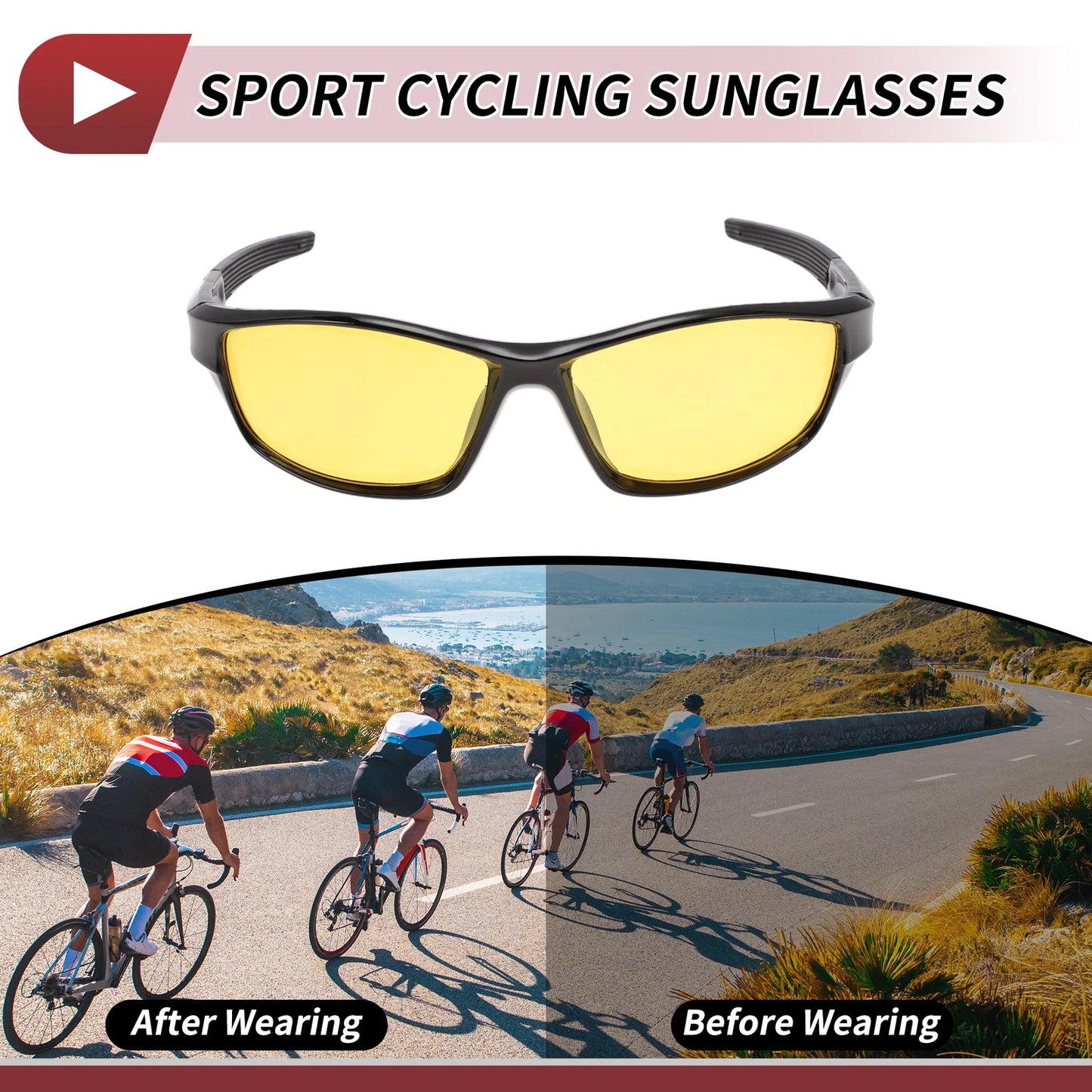 Riding Goggles Yellow Lens Black Frame Tri-acetel Cellulose for Motorcycle