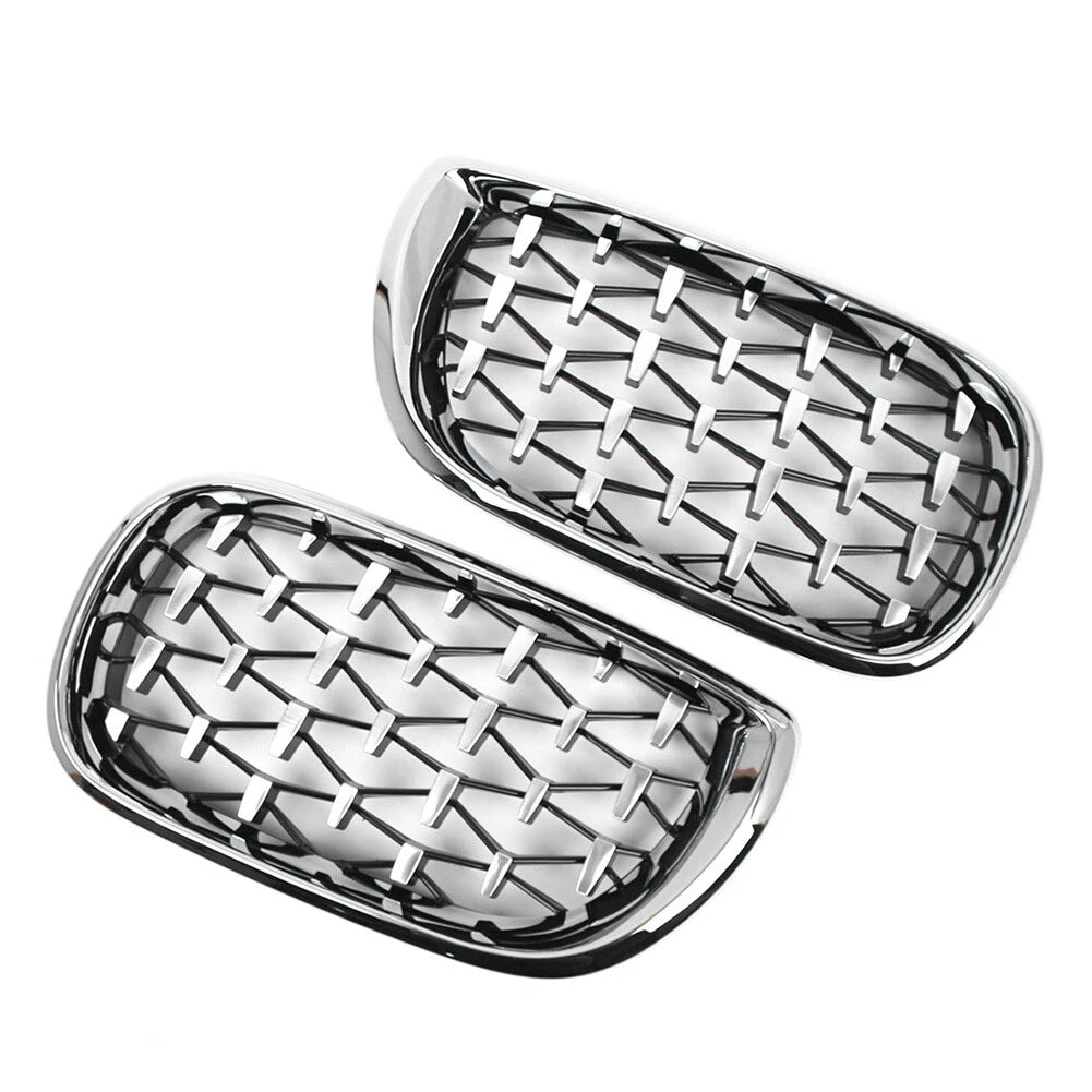 Pair Front Kidney Grille for BMW E46 4D (2002-2005) Chrome Diamond Style