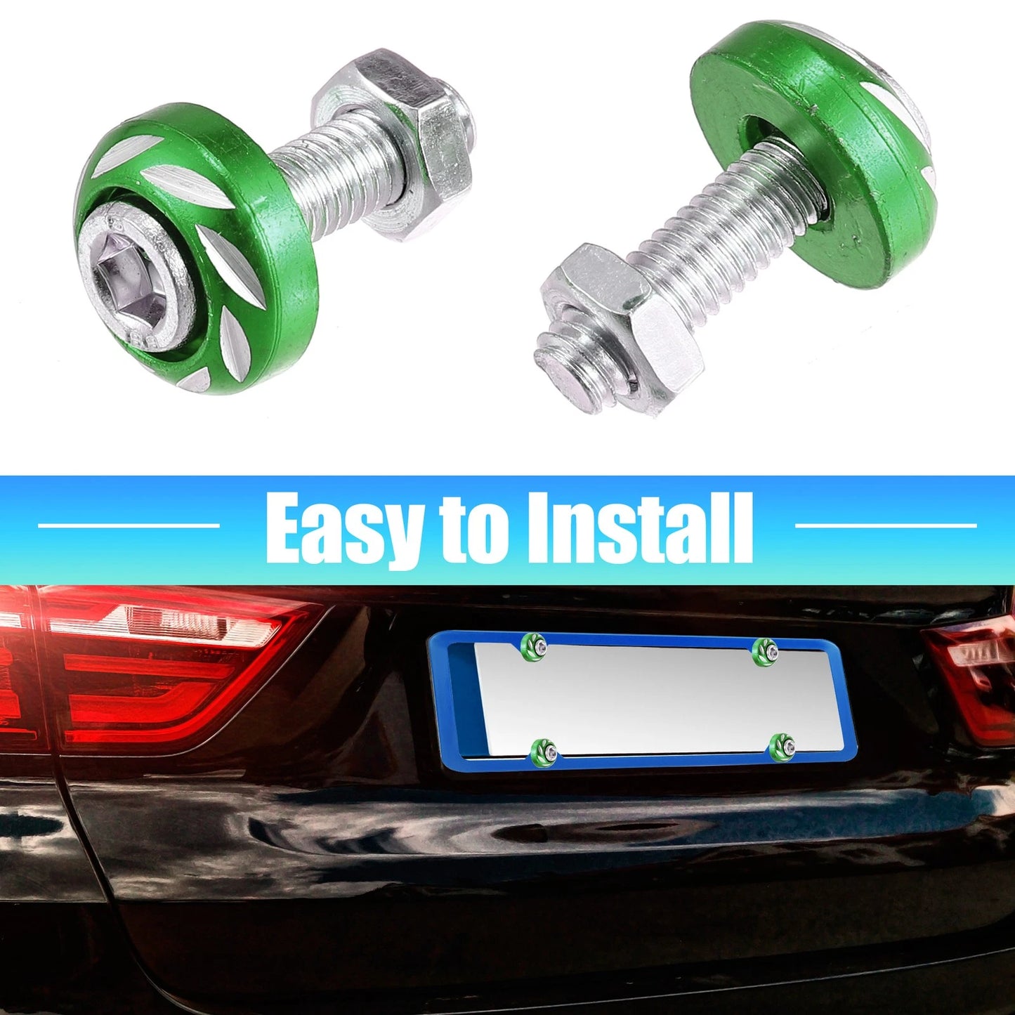 Aluminum Alloy License Plate Bolt Screw Nuts / 8 Pcs for Car Motorcycle Green