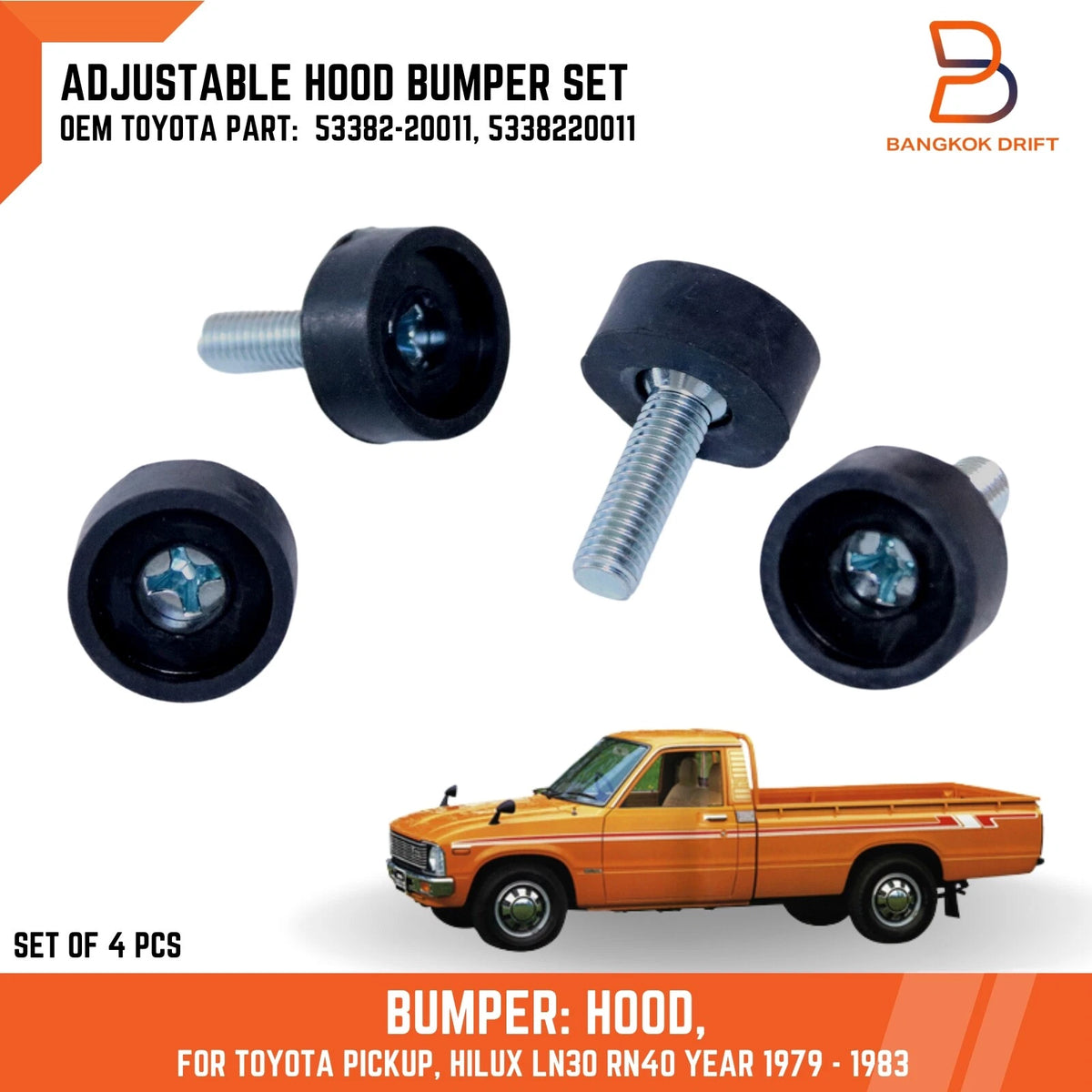 Adjustable Hood Bumper for Toyota Celica, Corolla, Corona, Hilux (1990-2002)