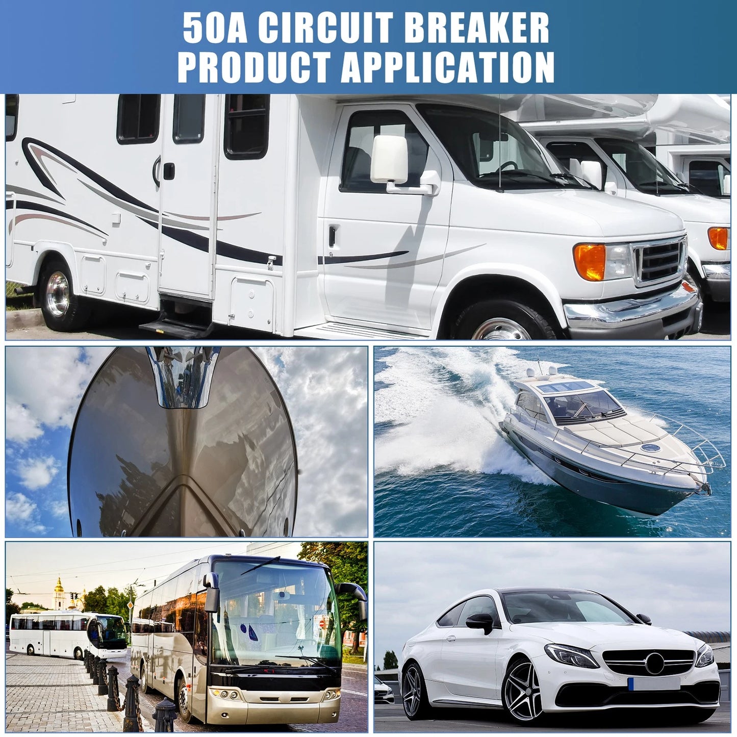 Waterproof 50A / 12V-48VDC / Circuit Breaker for Automotive RV Marine