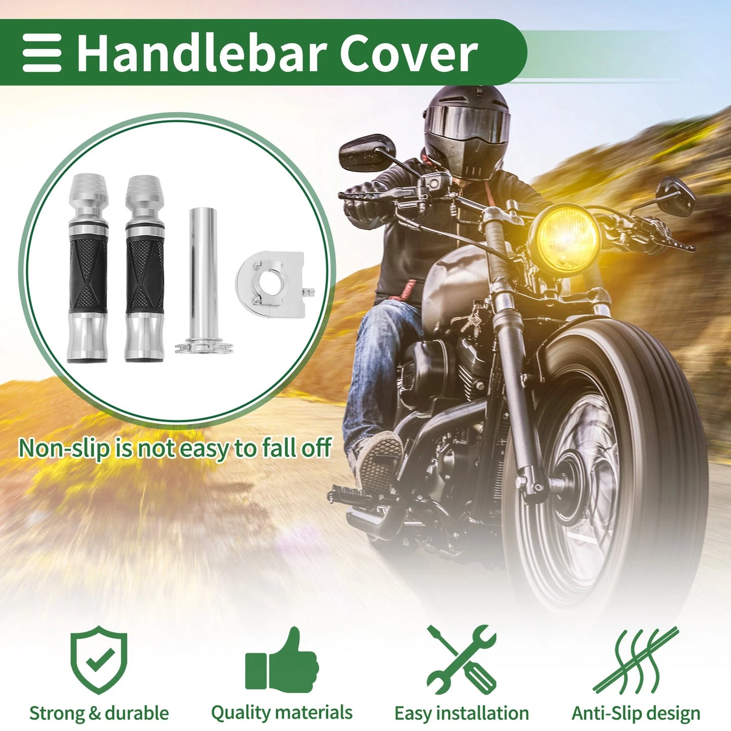 Motorcycle Hand Grips Cover Handlebar Throttle Grips Silver Tone for Motorcycle