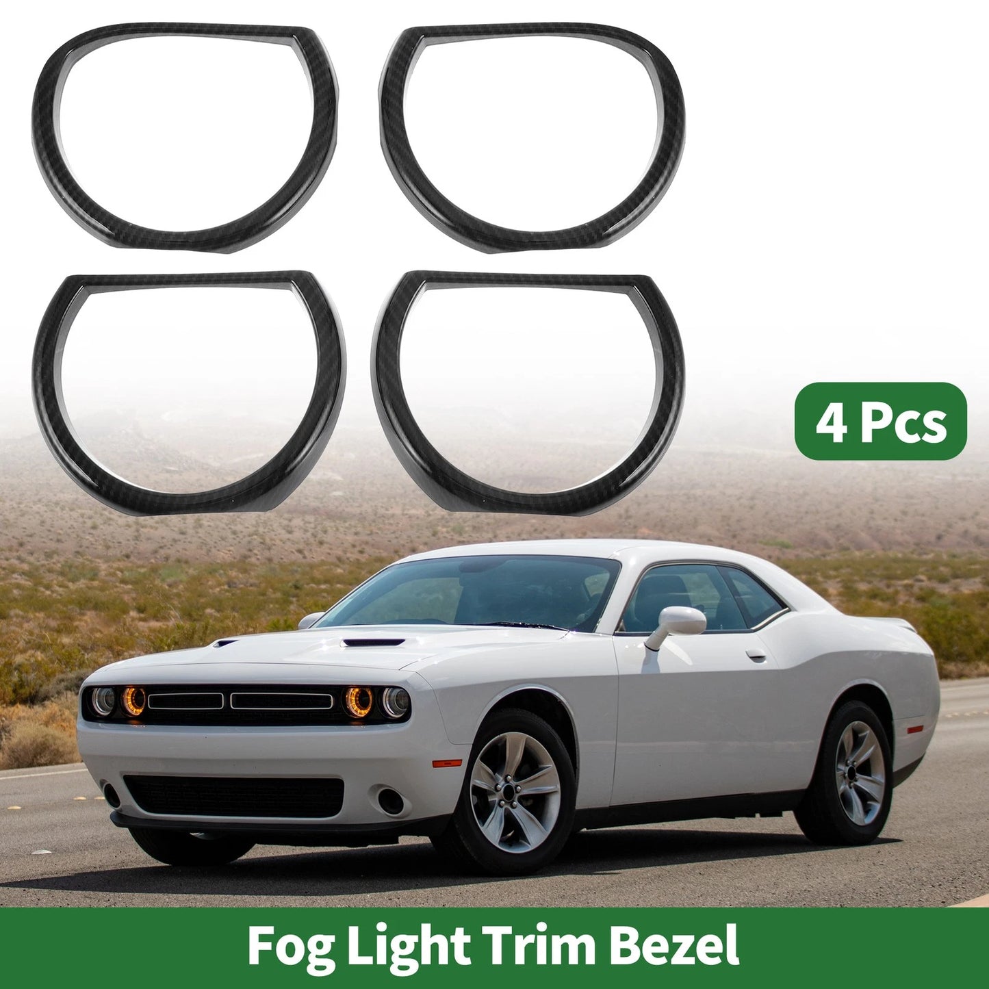 4x Headlight Trim Bezel for Dodge Challenger (2015-2024) ABS Black