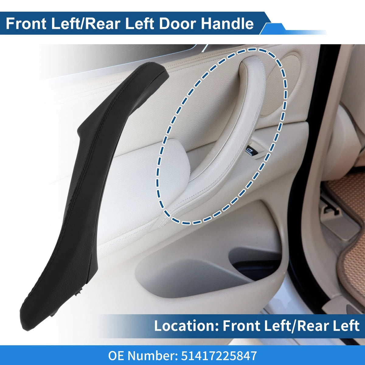 Inner Door Panel Handle for BMW F10 F11 F18 2010-2017 (2 x Black)