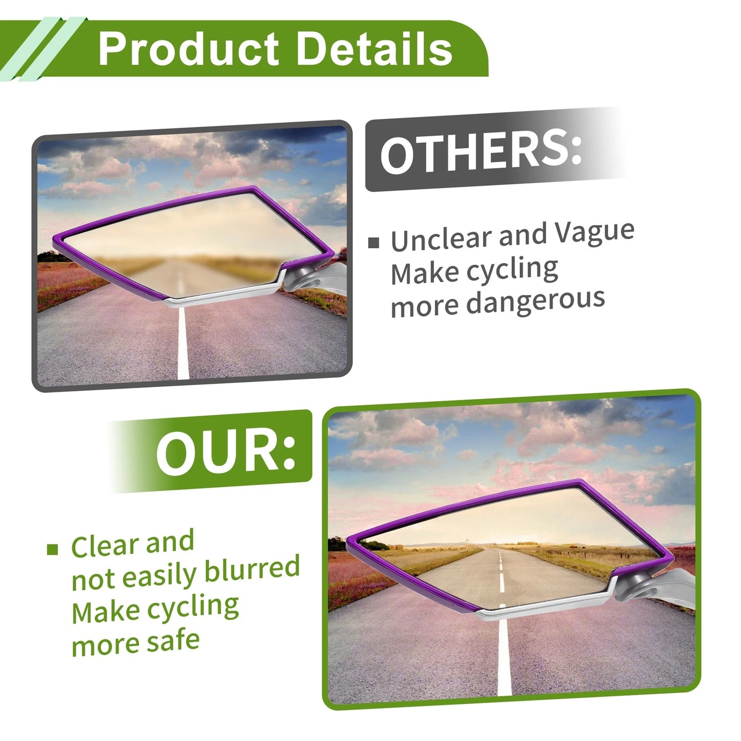 M8/M10 Prismatic Purple Aluminum Motorcycle Rear View Mirrors 1 Set