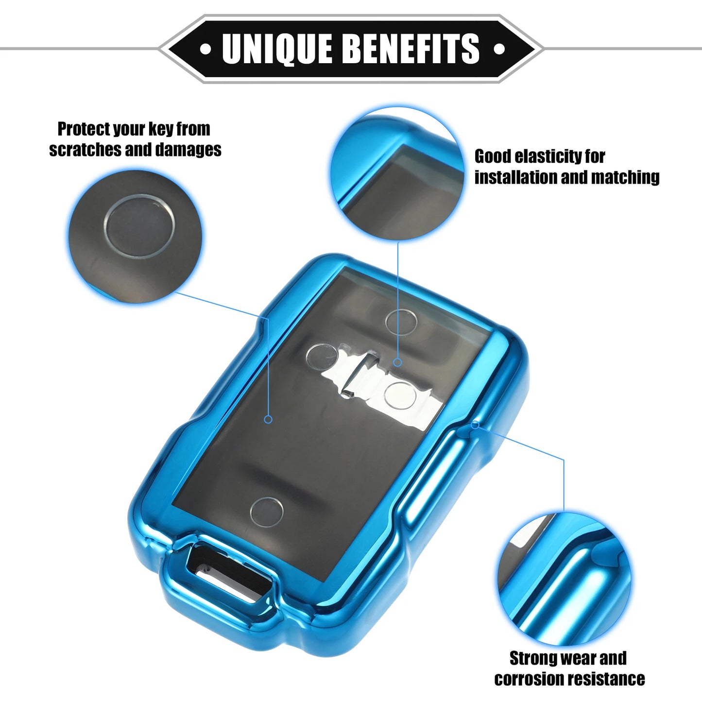 Key Fob Cover 4 Buttons for Chevy Suburban TPU Blue