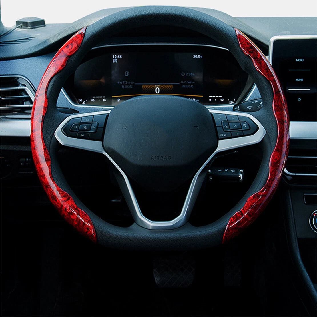 Brown Wood Grain Non-Slip Steering Wheel Cover for Universal Car