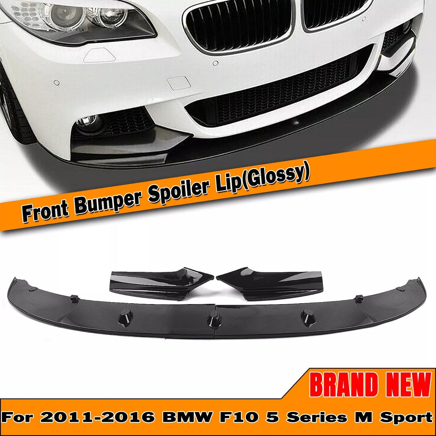 Bumper Spoiler Lip for 2011-2017 BMW F10 5 Series M Sport Glossy Black