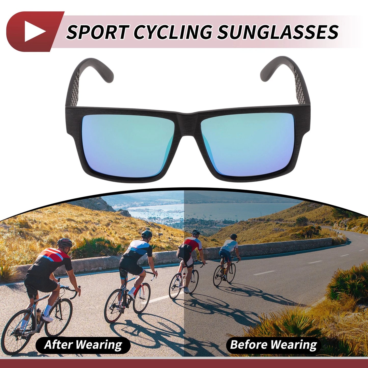 Motorcycle Riding Goggles Green Lens Black Frame Tri-acetel Cellulose