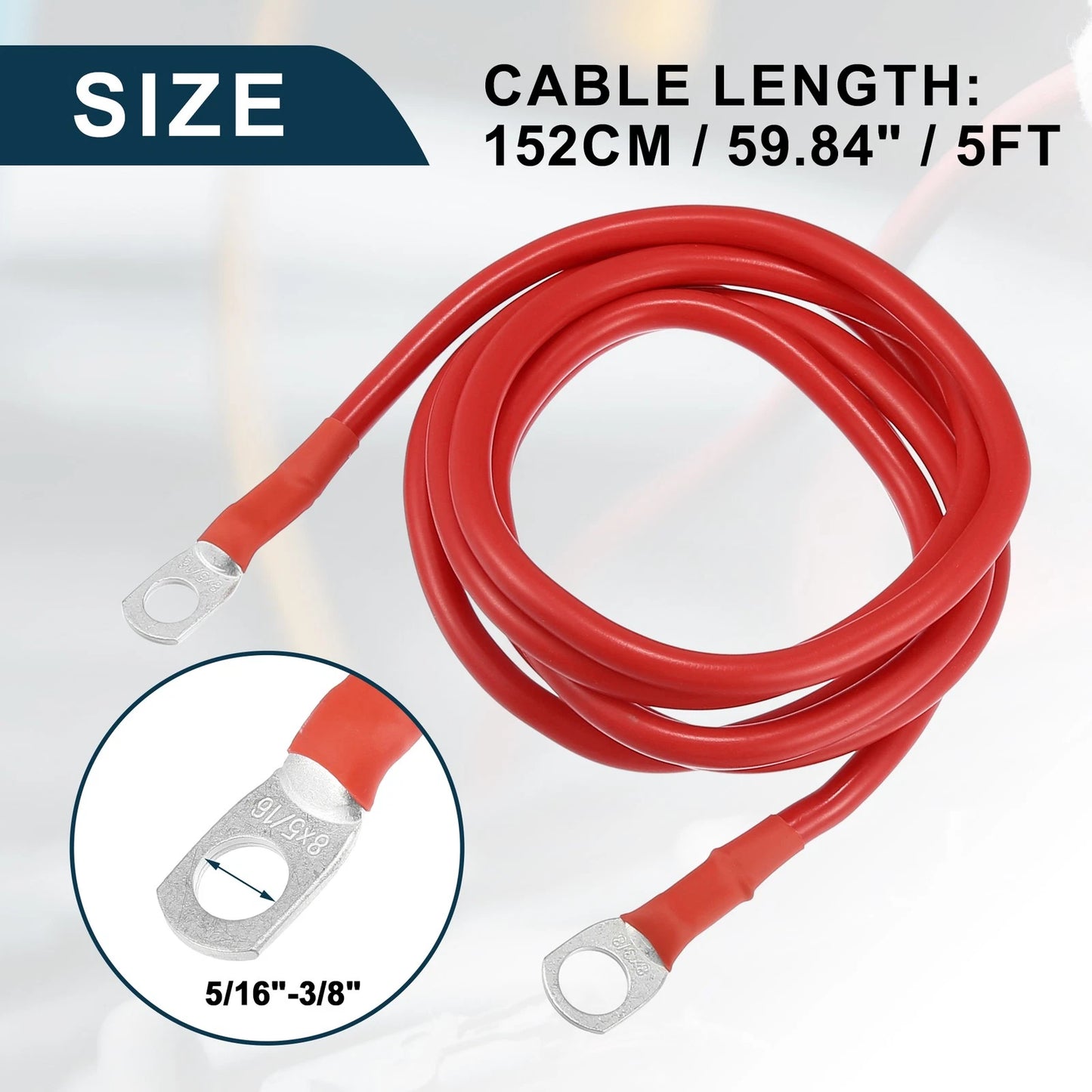 Copper Battery Inverter Cable 5/16-3/8 in 5 ft Red for Car