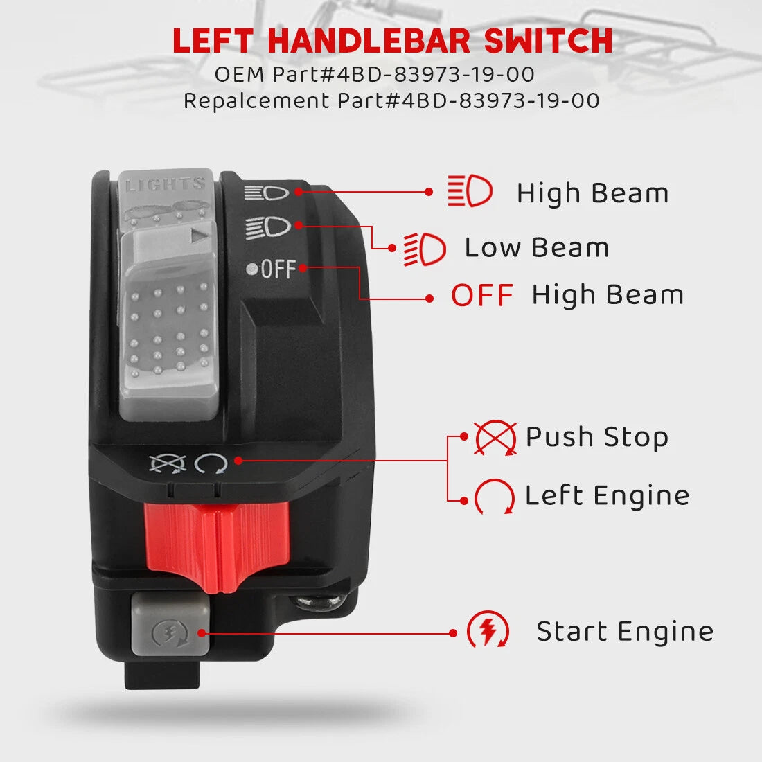 Left Handlebar Switch for Yamaha Bear Tracker YFM250X
