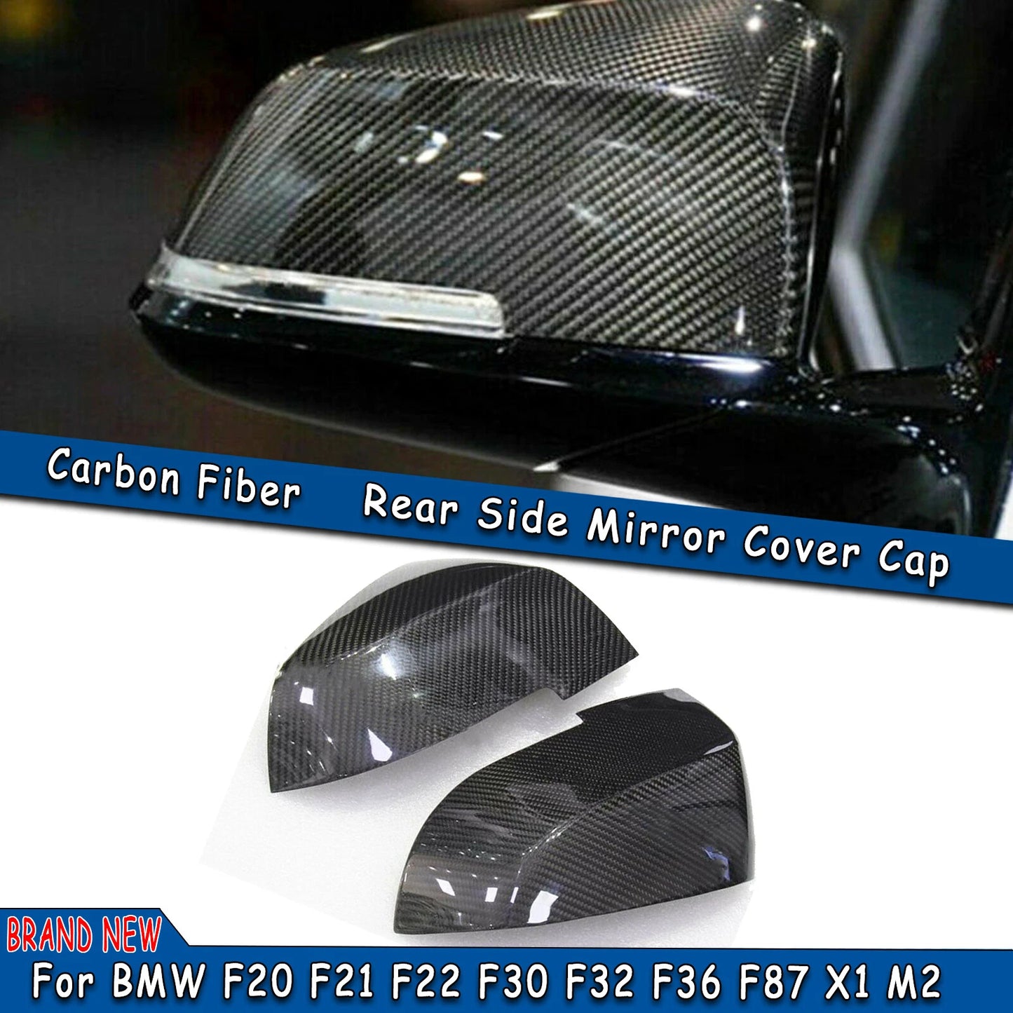 Carbon Fiber Side Mirror Covers for BMW F20 F21 F22 F30 F32 F36 F87 X1 M2 (2012-2020)