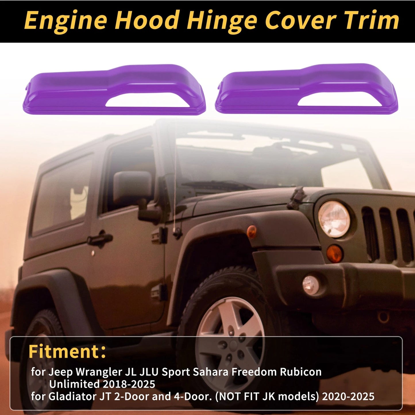 Engine Hood Hinge Cover for Jeep Wrangler JL JLU (2018-2023) - Purple