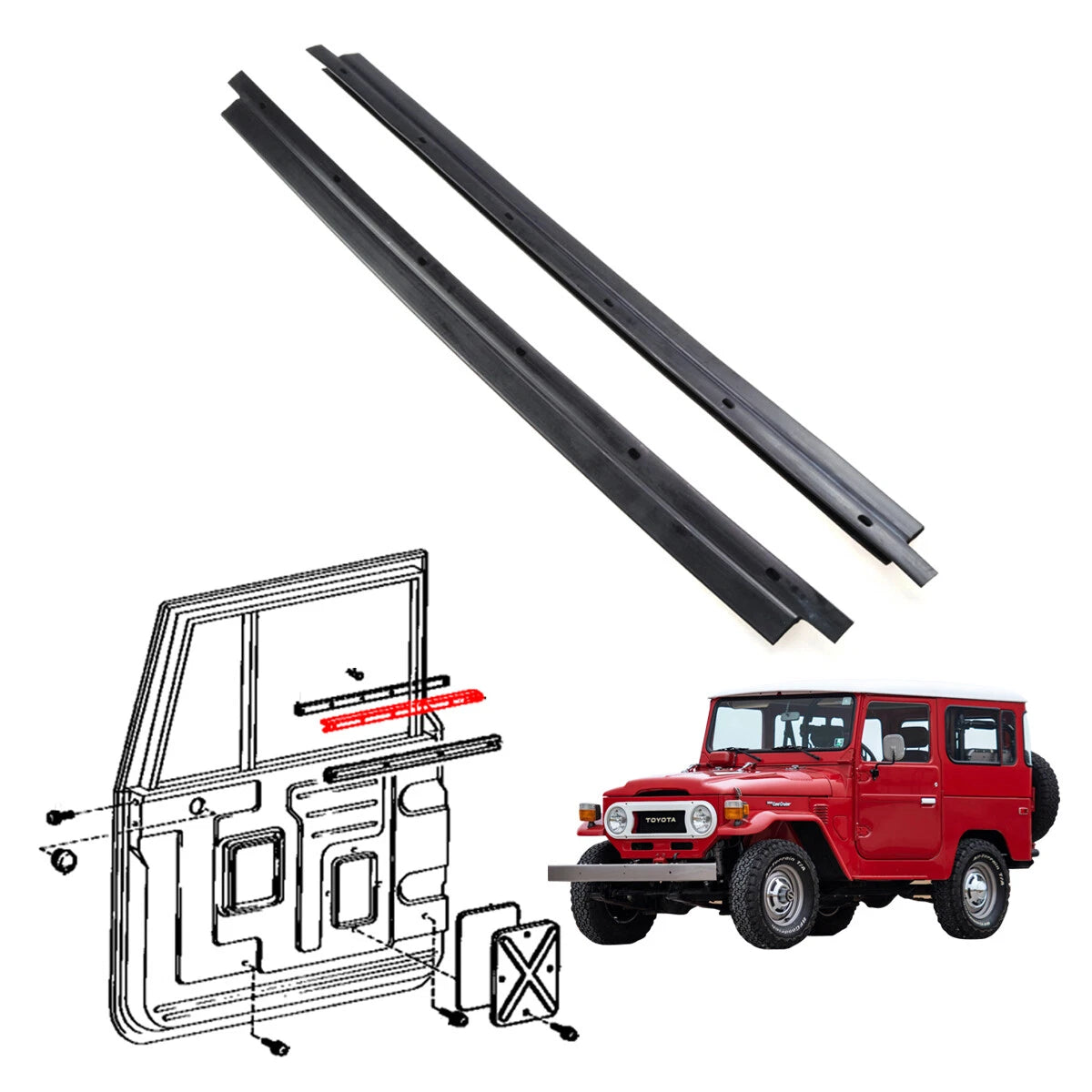 Door Glass Weatherstrip for Toyota Land Cruiser BJ40 FJ45 HJ45 1974-1984